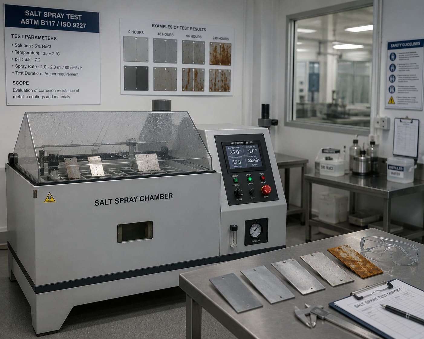 Salt Spray Test Chamber (ASTM B117 / ISO 9227) at Quality Metallurgical Lab, Chennai